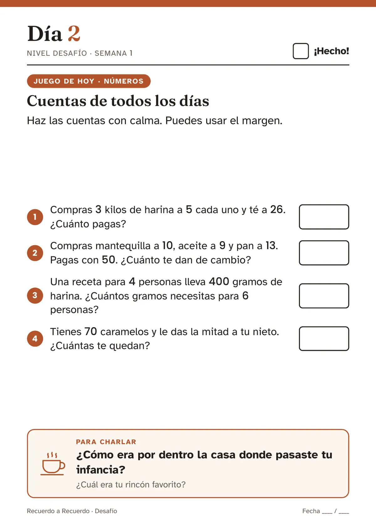 Día 2 del nivel Desafío, una receta para más personas